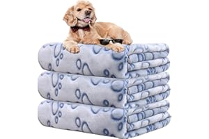 Rezutan Dog Blankets, Puppy Blankets, Dog Blankets Washable, Flannel Throws for Dog Cat, Fleece Dog Blanket for Sofa, Bed, Car Seat, 3 Pack, Blue, 110x80cm