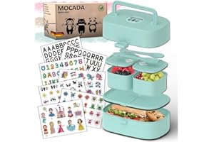 R&M ORIENT MOCADA® Bento Box z uchwytem dla dzieci, w zestawie 216-częściowy zestaw naklejek, bez BPA, szczelne pudełko na lunch ze sztućcami i przegródkami, ekologiczne, wolne od szkodliwych substancji, do