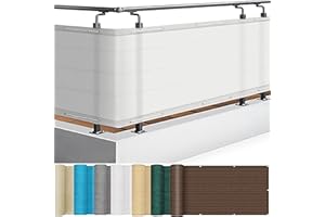 CUIMEI Biombo para Balcón Barandilla 75 x 350 cm Protección de Privacidad Anti-UV Pantalla para Balcón Protección con Bridas Ojales y Cuerda para Jardín Balcón Terraza, Blanco