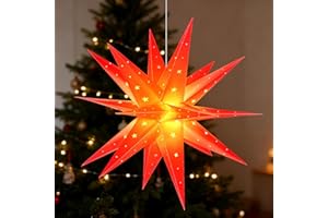 ‎BAYHT BAYHT 60cm Weihnachtsstern Beleuchtet, 3D Led Christbaumspitze Stern Batterie mit Timer, Adventsstern Stern Zum Dekorieren von Weihnachtsbaum, Innenhof, Balkon Und Garten