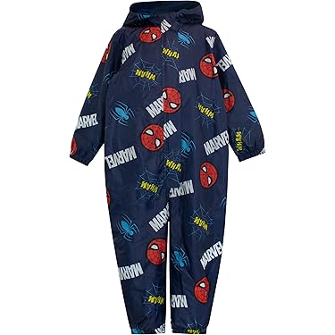 Marvel Spiderman Waterdichte overall voor kinderen, met fleecevoering, superheld, met capuchon en ritssluiting, waterdicht, cadeau voor kinderen, Meerdere spidees, 5-6 Jaar