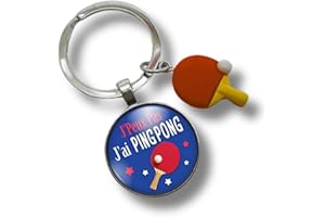 SO SWEET Porte-clés « J'peux pas, j'ai ping pong » avec cabochon et breloque tennis de table – cadeau idéal pour joueur de tennis de table - création