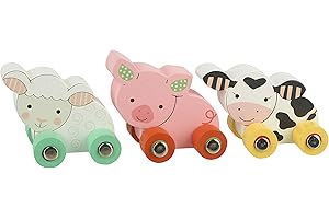 My First Farm Yard Vehicles - Wooden Farm Animal Vehicles, Toy Cars - Wooden Toys 1 Year Old and Toddler Toys - Fun Educational Small World Toys, Early Development & Activity Toys by Orange Tree Toys