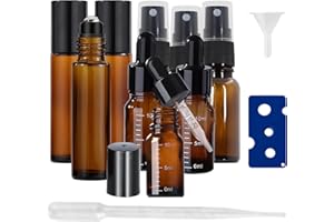 AUSYIWI roll on flasche leer 10ml Glaskugel Flaschen Set für ätherische Öle - 9 Stück braune ätherische Ölflasche mit Zubehör für ätherische Öle, Parfüm, Lotion usw.
