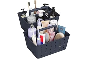 Lifewit Plastikowy Kosz pod Prysznic, Organizer Łazienkowy, Kosz do Przechowywania z Uchwytem, Organizer Łazienkowy na Szampon, Odżywkę, Żel pod Prysznic, Pastę do Zębów, Szary, 2 Opakowania