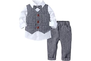 Freebily Traje Elegante para Bebé Niños Ropa Elegante para Boda Ceremonia Eventos Recién Nacido Conjuntos Traje 3 Pcs (Camisa Blanca+Chalecos+Pantalones Largos)