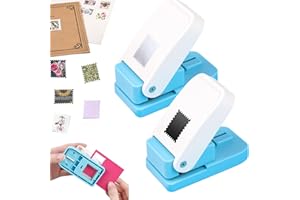 CYFUN DESIGN 2 Pcs Stamp Punch, Rectangular Postage Shape Paper Punch, Square Hole Stamps Craft Puncher for Paper Crafting Scrapbooking, 1x0.8 Inch Scalloped Edge Stamping-Out Cutter Crafts Supplies Tools