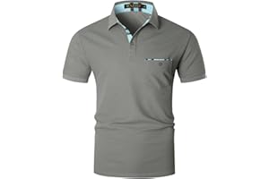 KUNJLELP Men's Regular-Fit Short Sleeve Polo Shirt Fashion Plaid Golf Polos