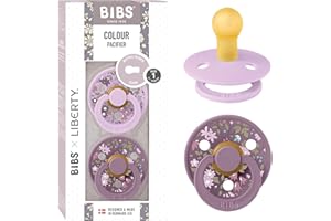 BIBS Liberty Pacifier | 2 Colour Natural Rubber Latex Soothers | BPA Free Dummy Pacifier | Round Nipple | Designed & Made in Denmark | Chamomile Lawn Violet Sky