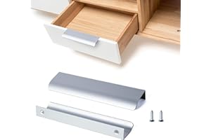 SPDYCESS 10 pièces Poignées Incurvées de Meuble Cuisine, Poignée Invisible d'Armoire Cachées de Tiroir Placard en Alliage d'Aluminium, Argent, 128mm