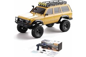 WOWRC FMS RC Crawler Toyota Cruiser LC80 FCX18-1/18 Offroad Trucks 4X4 RC Rock Crawler with 2.4Ghz Transmission, Portal Axles, LED Lights, 7.4V 900mAh Battery, USB Charger for Adults, Yellow