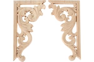 MUXSAM 2PCS Bois Sculpté Coin Sculpté Moulure Decorative Bois Meubles Decal Mur Décoration Vintage Non Peint Cadre Applique Porte L'armoire Lit Décalque de Sculpture (Gauche et Droite, 5.12"x2.76"/ 13x7cm)
