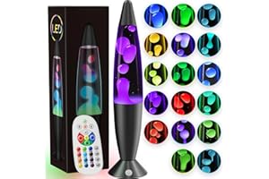 AONESY 13.5 Multi Colour Liquid Motion Lamp, 17 Colour Changing Lamp with Remote, Retro La Lamps White Liquid & White Wax for Kids Adults, Mood Lighting for Bedroom Home Decor-Black Base