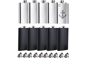 Creatorally Fiaschetta Tascabile, Fiaschette Tascabili Personalizzabile da 8oz, Acciaio Inossidabile e Nero Opaco 10 Pezzi, Incidibile Come Souvenir Nozze Portatile con Imbuto Uomini Donna, Whisky