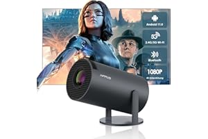 Hippus Mini Smart Proyector 4k Android System 11.0 Full HD 1080p 180 ° Rotation Portable Projector Small Video Projector Phone 2.4 / 5G WiFi Bluetooth 5.0 Automatic Key Correction Cine en Casa (Gris)