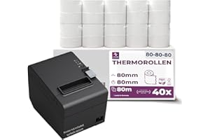 LYNNE PAYMENT SOLUTIONS Rotoli termici 80mm x 80m x 12mm per registratore di cassa fiscale - Rotolo di carta termica per stampante 80x80x12 - BPA Free (40 Rotoli)