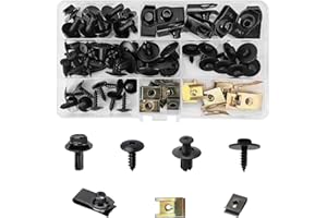 CECOMBINE 64 Pcs Car Screws and Nut Clip Kit, Auto Body Fender Screws, Bumper Guard Plate Fixing Bolts, Metal U-type Fastener Clip, Car Plastic Mounting Set for Bumper Mounting Clips Door Trim