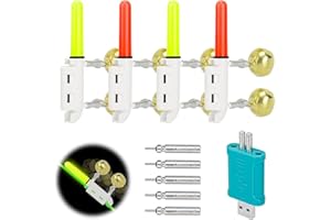 Carseatty 4 Stück LED Posen Angeln mit Bissanzeiger, Bissanzeiger Angeln, Knicklichter Angeln mit Schnalle, LED Knicklicht Angeln Nachtfischen Swinger mit Ladegerät und Akku (1)