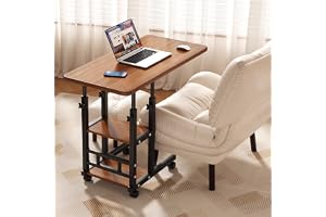 Mobile Standing Desk, Lifted Height Adjustable Bedside Laptop Desk Foldable Multifunctional Side Table Computer Desk with 4 Wheels for Bedroom Living Room Office Hospital Studio (Brown)