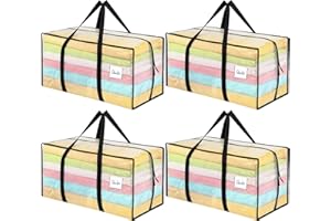 Dntorx 4 Pack 90L Moving Bags, Heavy Duty Moving Totes, Clear Waterproof Storage Bag with Tag Window, Large Packing Boxes with Zips for Christmas Decoration Clothes Travelling Camping