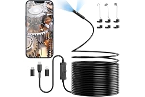 Ennovor 7.9mm Dual-Lens Endoscope Inspection Camera, 1920P HD Borescope Cameras, 8 Adjustable LED Lights, 32.8FT/10M Semi-Rigid Snake Endoscope, IP67 Waterproof Inspection Camera for Android4.4+ iOS9+
