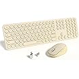UBOTIE Wireless Keyboards and Mouse, Quiet Scissor Switches Slim Keyboards Mice Set, Silent Full Size 111 Round Keycaps with Adjustable DPI Mouse, Power On/Off Button for PC Laptop (Light Khaki)