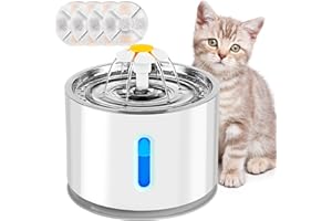 AQXONG Fontanella per Gatti da 2.4 Litri, Fontana per Animali Domestici Ultra Silenziosa con Luce a LED - Sistema di Filtrazione Quadruplo, Tre Modalità di Flusso Dell'acqua, Con Quattro Filtri