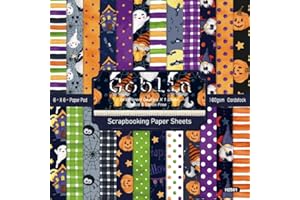 MTBRICEY 24 Sheets Halloween Pattern Paper 12 Designs Holiday Themed Card Stock Pad 6”X6”Festival Decorative Craft Paper Scrapbook Specialty Papers Scrapbooking Supplies Kit Pack for DIY Card Making Scrapbook