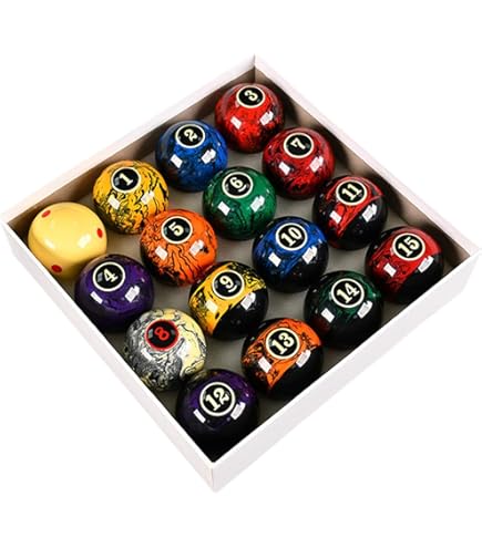 YRU Lot De 16 Boules De Billard 57.2MM, Professionnelles Pour Table De Billard Noir Huit Billard En Cristal Américain Seize Couleurs Accessoires De Billard