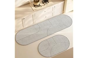 Highdi Oval Kitchen Rug, Water Absorbent Kitchen Mat, Non Slip Washable Anti-Fatigue Standing Mat, Quick Drying Diatom Mud Long Carpet for Entryway, Laundry Room, Hallway, Sink (Gray,40x60cm)