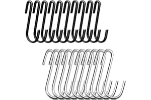 Baoswi Heavy Duty S Hooks 6cm S Shaped Hanging Hooks Large Hangers for Kitchen, Bathroom, Bedroom and Office (10 Black, 10 Silver)