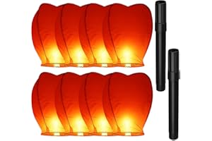 RJFUJP Chinese Lanterns, 10 Pack Sky Lanterns to Release in Memory, Paper Lanterns for Outside, Includes 8 Lanterns and 2 Markers for Weddings, Anniversaries, Valentine's Day Celebrations