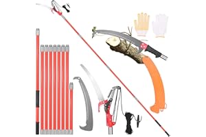 Inoamity Kit Potatura 9M con Segaccio e Cesoia, 2 in 1 Asta Telescopica Leggera in Fibra di Vetro per Giardino Frutteto, Taglio Rami Alti Senza Scala, Lama Acciaio 65Mn