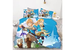 Bfrdollf Zelda Bettwäsche 135x200 Zelda Spiel Cartoon Game Bettbezug Set Weiche 3D Druck Mikrofaser Geeignet Für Jungen Mädchen Kinder (6,Single 135 X 200 cm)