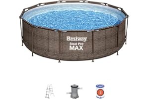 Bestway Steel Pro Max | Round Frame Swimming Pool with Filter Pump, Above Ground Frame Pools, Rattan Print, 12' x 39.5, Brown