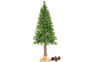 ‎SPRINGOS Sztuczna choinka 180 cm, sosna na pniu, realistyczna choinka z szyszkami i szeroką koroną, choinka z PCW pokryta jutą, naturalna igła do salonu i wnętrz