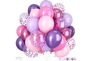 ADORELY Pink and Purple Balloons, 12 Inch Pastel Purple and Pink Balloons Metallic Pink Purple Confetti Balloon Set with Ribbon for Girls Birthday Baby Shower Wedding Anniversary Engagement Party Decorations
