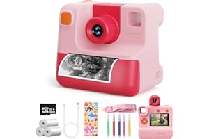 DIAMOOKY Camara Fotos Infantil instantanea, 2.4" HD 1080P Cámara Instantánea para Niños,Camara Instanea Infantil con Tarjeta SD de 32GB,Papel de Impresión y Bolígrafos de Colores, Regalos Juguete