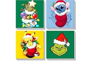 SENQAO Framed Christmas Paint by Numbers for Adults Kids Beginners - 4 Pack Cartoon Christmas Paint by Number on Canvas for Kids Ages 4-8-12 Girls, DIY Oil Painting Acrylic Paints for Wall Art