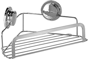 Croydex Stick 'N' Lock Adhesive Corner Shower Caddy - No Drill Shelf for Shower or Bathroom with Sticky Pad, 5 Year Rust Free Guarantee with Chrome Plated Mild Steel