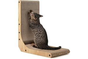 FUKUMARU Tiragraffi per Gatti In Cartone, Tiragraffi Verticale a Forma di L Alta 48 cm per Parete e Angolo, Tappetino Tiragraffi Con Giocattolo Pallina da Interno.