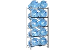 BTY 5 Gallon Water Bottle Holder 5 Tiers Water Cooler Jug Rack with 10 Slots Heavy Duty Water Jug Storage Rack for 5 Gallon Dispenser with Floor Protection for Home Office, Black