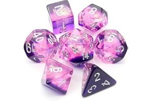 Haxtec DND Würfel Set Lila Harz Polyeder Würfel mit Iridence Mylar Einschlüsse für D&D Dungeons und Drachen TTRPG Geschenke.
