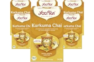 ‎YOGI TEA Yogi Tea - Kurkuma Chai, Ayurvedischer Bio Gewürztee - und Kräutertee, Ideal für Goldene Milch, Mischung aus Kurkuma, Zimt und Ingwer, Yogi Tee 6er Pack, 6x17 Beutel (102 Teebeutel insgesamt)