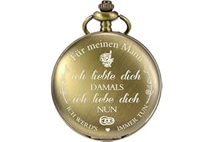 TREEWETO Taschenuhr mit Gravur Kette Herren Schwarz/Bronze Geschenk zum Geburtstag Hochzeitstag Jahrestag Ehemann