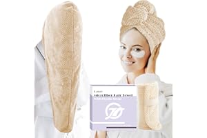 FREATECH Grande Toalla Microfibra Pelo Anti Frizz 86 x 26 cm, Turbante Microfibra Pelo para Cabello Mojado, Toallas Pelo con Banda Elástica para Mujeres, Cabello Largo, Grueso, Marrón Claro