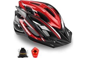 Shinmax Bicycle Helmet with Safety LED Light, CE Certified Bike Helmet Adjustable Mountain & Road Cycle Helmet for Men Women Adult Cycling Helmet with Detachable Visor Backpack Lightweight MTB Helmet