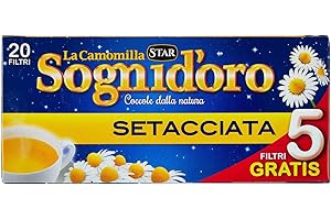 Camomilla Sogni d'oro setacciata, astuccio da 20 Filtri, concediti un po' di relax e sonni tranquilli, gusto inconfondibile e piacevole, pronta soli in 5 min.