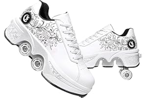 TOME.SKATES Roller Skates Shoes boys and girl，Shoes with Wheels for women and men，Adjustable Double Row Skating Shoes for kids,Trainers/Skates 2 in 1