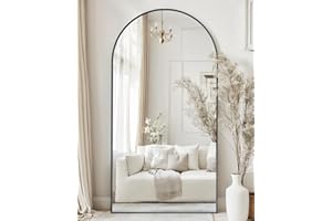 antok Ganzkörperspiegel, 192 x 85 cm Standspiegel in Voller Länge Wandspiegel mit Aluminiumlegierung Rahmen und Bruchsichere Glas Gewölbter Bodenspiegel für Wohnzimmer, Ankleide, Schwarz